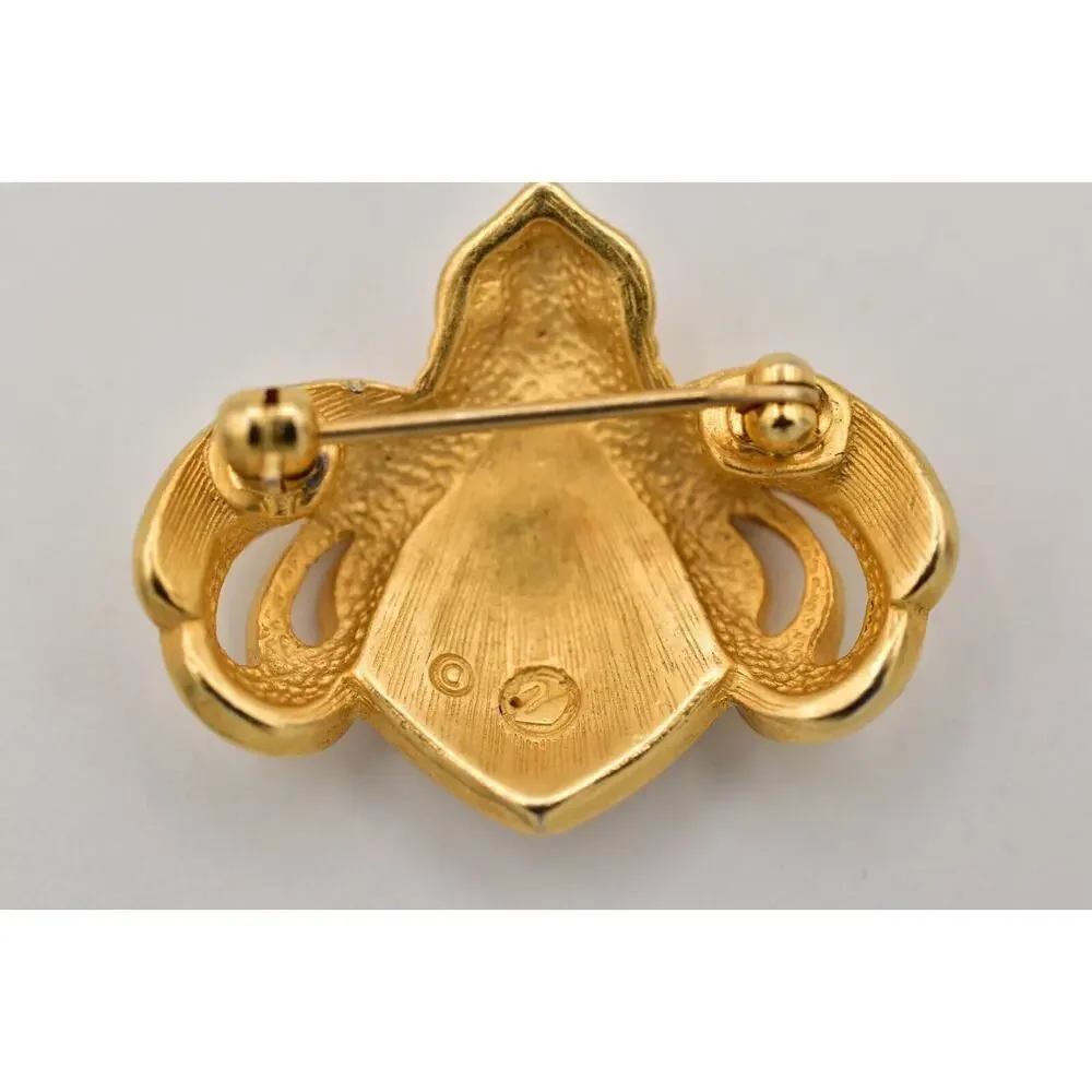 Swarovski Vintage Bee Bug Pin Brooch Brushed Gold Crystal Swan Signed 90s BinBG